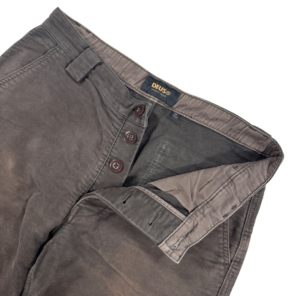 Deus Ex Machina Brown Canvas Workwear Pants Men's 32 Button Fly Straight Leg